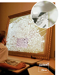 Patrick Baudisch inspecting a satellite image of San Francisco on a focus plus context screen